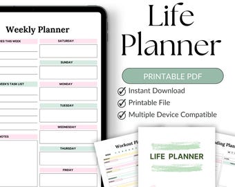 Life Planner stampabile / Organizzatore giornaliero, settimanale e mensile / Impostazione degli obiettivi, monitoraggio delle abitudini / Planner di crescita personale / PDF digitale