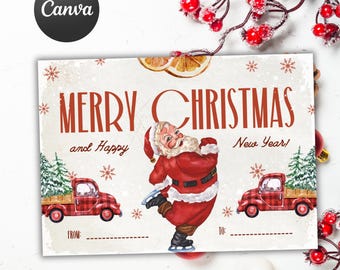 Modello di biglietto di auguri natalizio ad acquerello modificabile su Canva / Biglietto di auguri stampabile, Design di biglietti di Natale festivi / Biglietto di Natale digitale