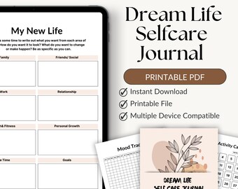 Diario di auto-cura Dream Life stampabile 2025-2026 / Diario di consapevolezza / Monitoraggio del benessere, della gratitudine e della crescita personale / Planner digitale PDF