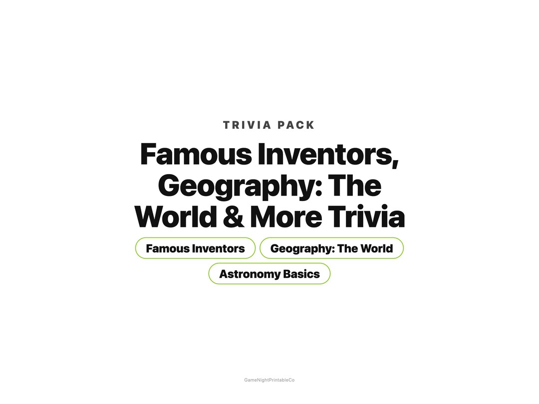 Printable Trivia Set: Family Quiz on Inventors and World Geography ...