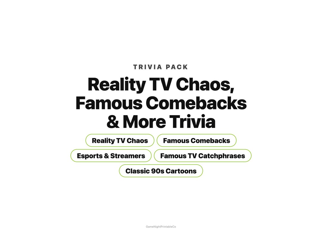 Trivia Topic Screen Pop Culture Trivia Printable Games - 5 Fun Quiz Topics Included - Etsy
