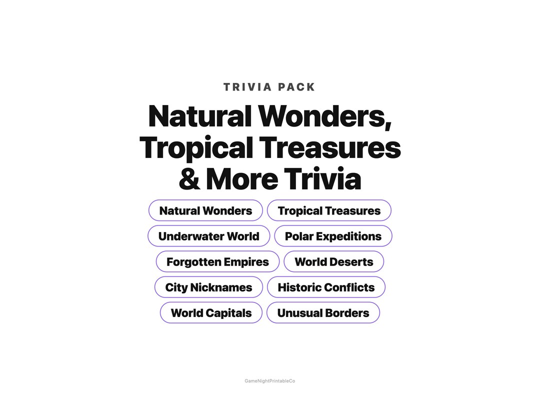 Trivia Sp Family Trivia Game Set, Printable Quizzes, Natural Wonders & More (10 ...