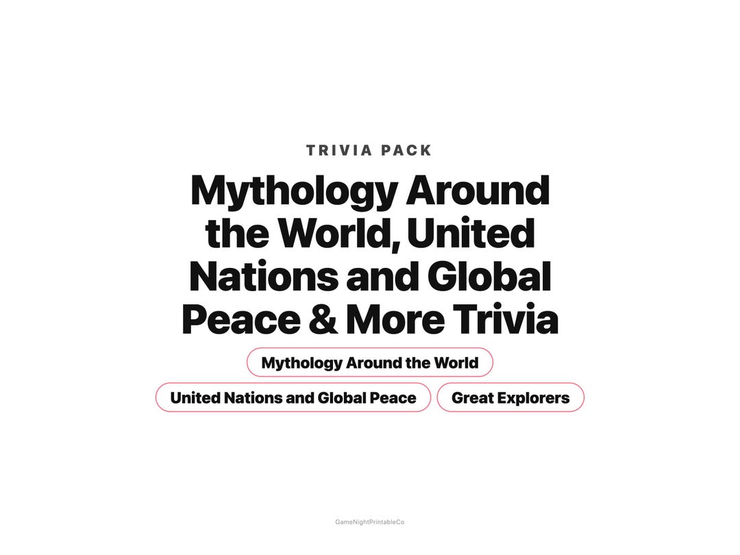 Trivia Game Pack, Printable Quiz Sets, Mythology & Global Peace (3 ...