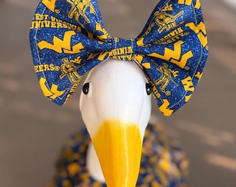 WVU Porch Goose Outfit with Bow | West Virginia Mountaineers Goose Clothes | College Football Yard Goose Dress | 19 or 23 Inch