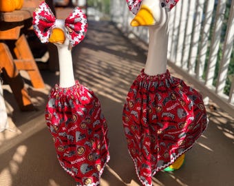 Conjunto de ganso para el porche de los Ohio State Buckeyes, vestido de ganso de OSU y lazo a juego, ropa roja de ganso para el jardín de fútbol americano universitario, decoración para el día del partido