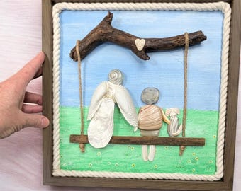 Upcycled Seashell Art, Widower Angel Memorial, Coastal Sympathy Gift