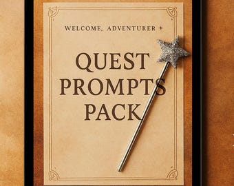 Pacote de Quest Prompts, Planejador Digital de Fantasia, PDF Interativo Preenchível, Diário de Produtividade e Escrita Criativa Gamificado
