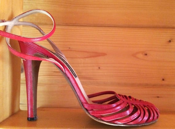 red strappy stilettos