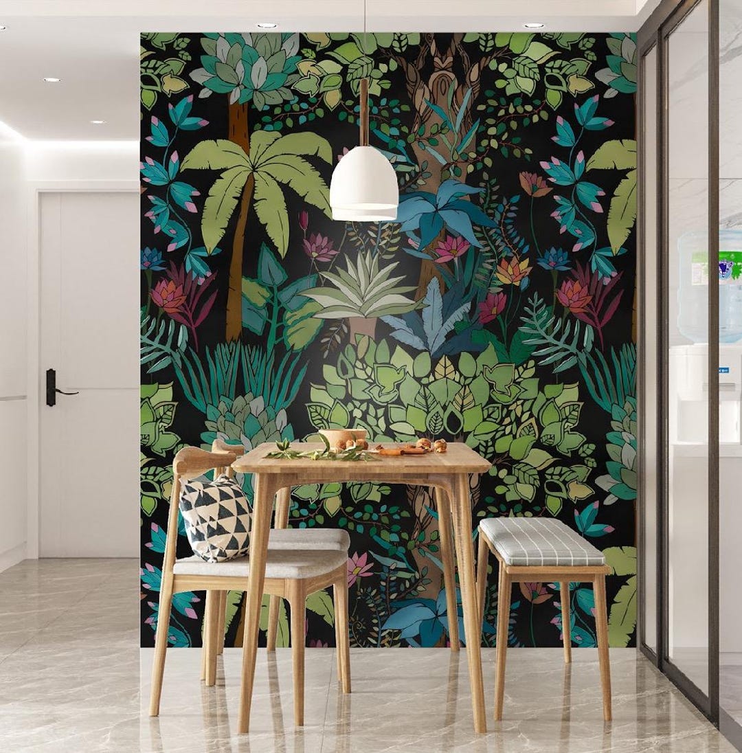 Tropical Jungle Wallpaper Mural - Exotic Botanical Wall Art - Etsy