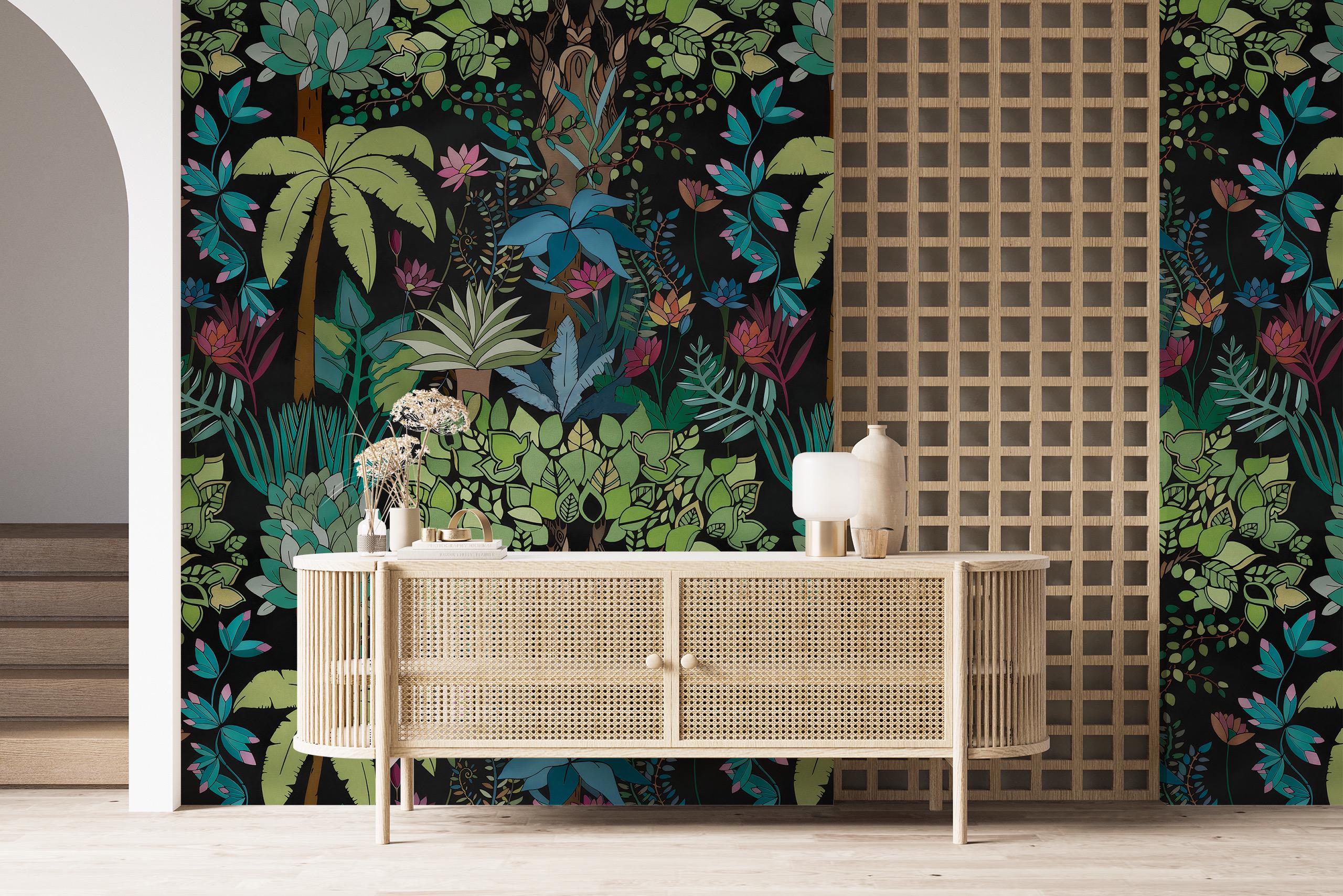 Tropical Jungle Wallpaper Mural - Exotic Botanical Wall Art - Etsy