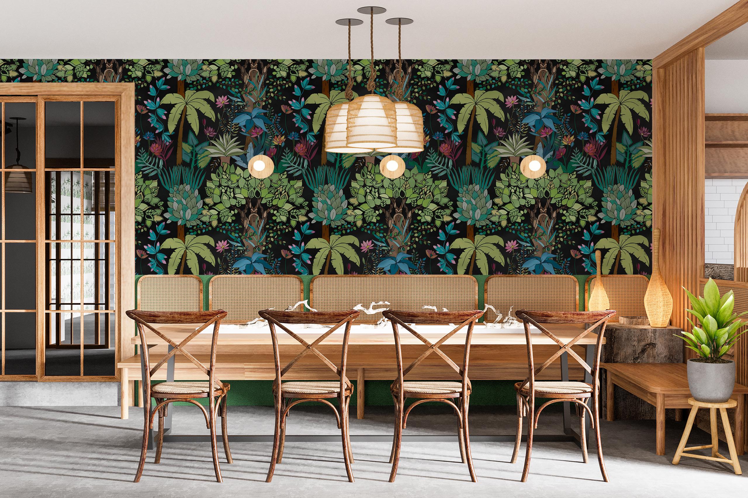 Tropical Jungle Wallpaper Mural - Exotic Botanical Wall Art - Etsy