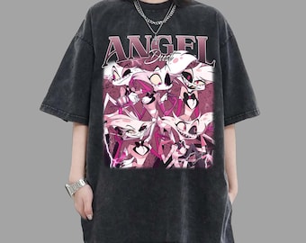 Pink Spider Demon Group Tee, Retro Washed Black Shirt, Cartoon Character Fan Gift, Oversized Unisex Top