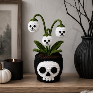 Häkelanleitung für einen Totenkopf-Topf, Kawaii Halloween Amigurumi Pflanzendeko (PDF-Download)