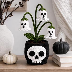 Halloween-Geisterpflanze Häkelanleitung, Totenkopf-Pflanzgefäß Amigurumi PDF (Digitaler Download)