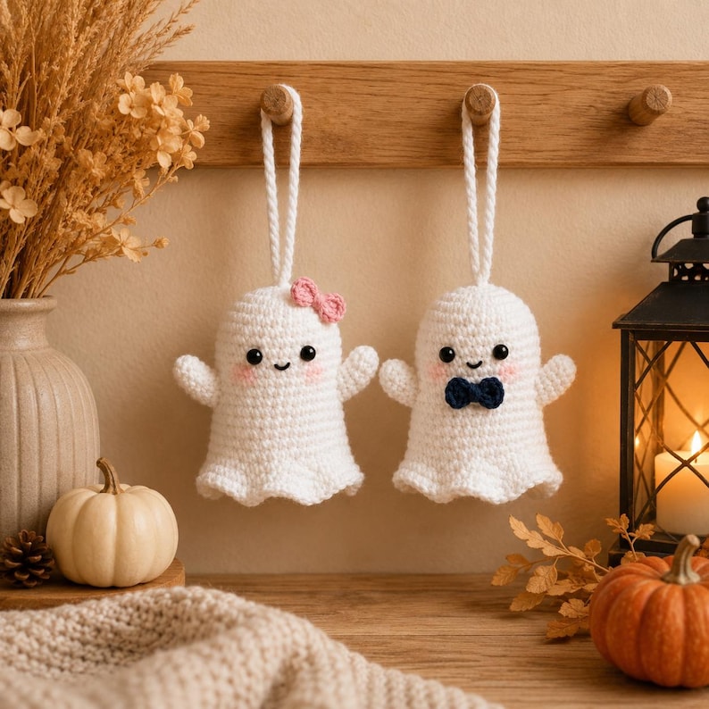 Patroon voor een zelfgehaakt spookje, handleiding voor een amigurumi-paarornament (PDF-download) afbeelding 3