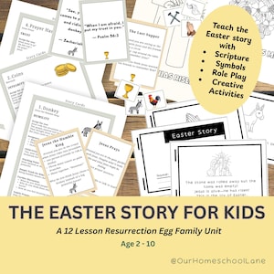 May include: A collection of educational materials for teaching the Easter story to children. Includes story cards, scripture references, and activity prompts. The title "The Easter Story for Kids" is displayed prominently.