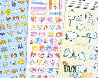 3 sheets - Puppy Dog Peanuts Snoopy deco sticker / journal / schedule / planner
