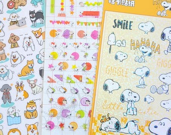 3 sheets - Puppy Dog Peanuts Snoopy deco sticker / journal / schedule / planner