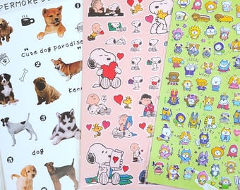 3 sheets - Puppy Dog Peanuts Snoopy deco sticker / journal / schedule / planner
