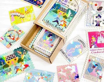 Shinzi Katoh Grimm's Fairy Tales Postage Stamp-Style Stickers in a Matchbox ( 30 pcs)