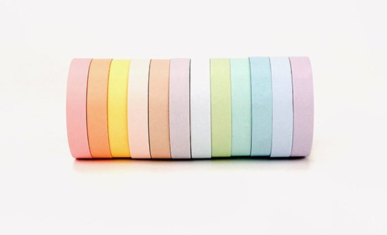 12 Rolls Rainbow Washi Tape Set / Pastel Plain Washi Paper - Etsy