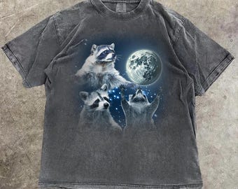 Camiseta vintage con estampado de mapache y luna, Comfort Colors Y2K