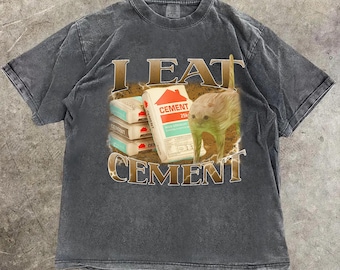 I Eat Cement Cursed Cat Vintage 90s Style Graphic Shirt, Retro Comfort Colors® Funny Cat Meme Shirt, Ironic Cat Lover Gift, Cringe Shirts