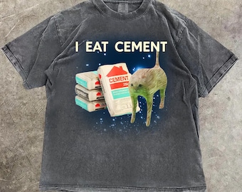 I Eat Cement Cursed Cat Shirt, Funny Meme Y2K Tee