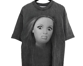 Vintage 90s Doll Face Meme Graphic T-Shirt, Trendy Sarcastic Tee