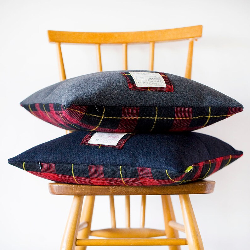 Tartan Cushion COVER Double Sided Grey Wool Red Plaid Pillow Etsy