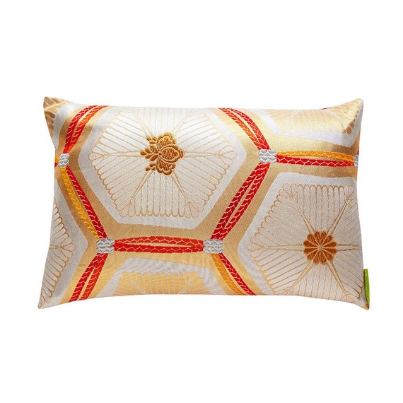 Kimono Cushion Gold Embroidery Pillow Red Silk Longevity Pillow. This