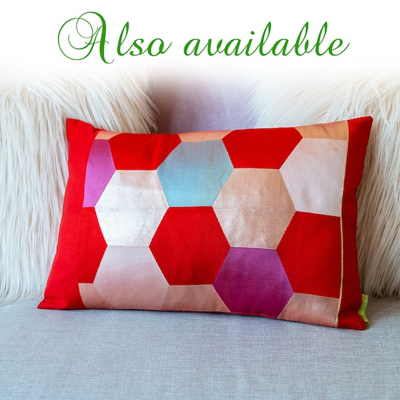 Kimono Cushion Gold Embroidery Pillow Red Silk Longevity Pillow. This