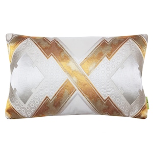 Cream Silk Obi Pillow: Gold & Silver Geometric Cushion