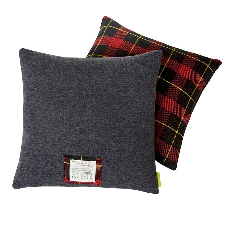 Tartan Cushion COVER Double Sided Grey Wool Red Plaid Pillow Etsy