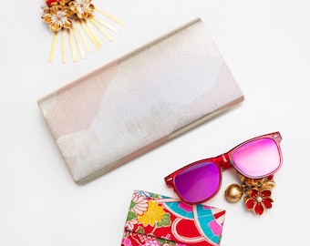 Vintage Silver Clutch Bag, Metallic Evening Clutch, Japanese Kimono Silk Wedding Clutch, Bridesmaid Clutch Purse, 1970s Glamorous Handbag