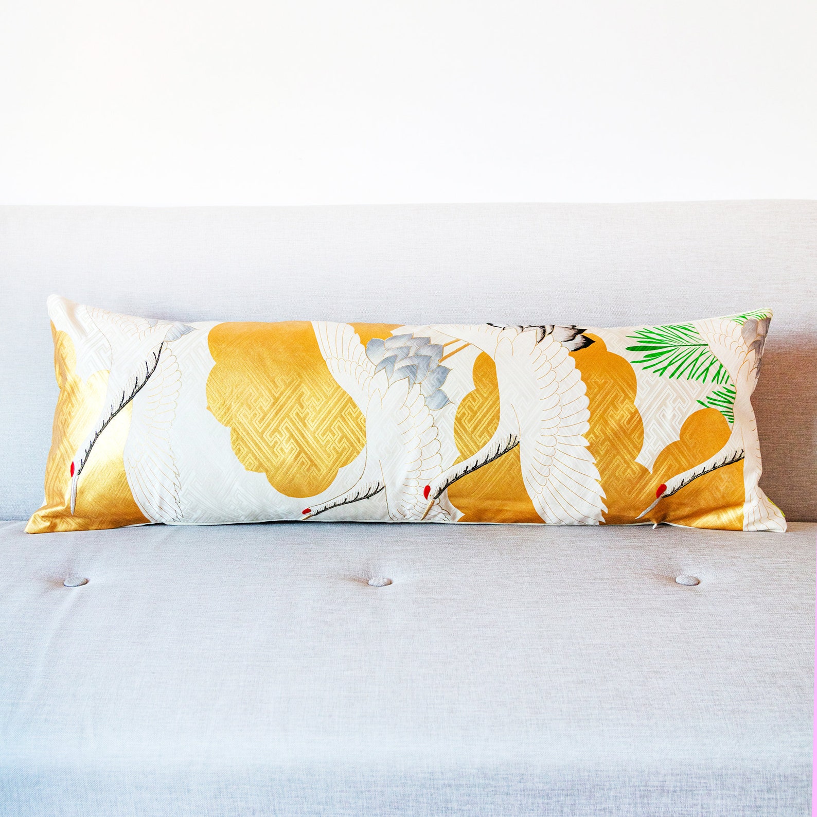 Long Bolster Pillow Japanese Lumbar Pillow Gold Silk Vintage Etsy