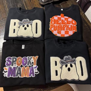 Chenille Patch Halloween Sweatshirt: Spooky Mama, Boo, Pumpkin