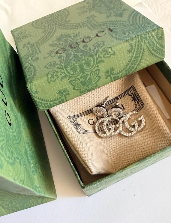 Gucci Interlocking GG silver Crystal drop Earrings - image 6