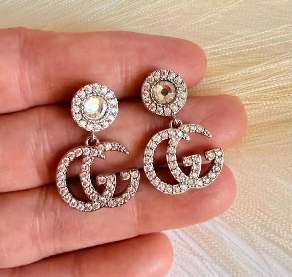 Gucci Interlocking GG silver Crystal drop Earrings - image 1