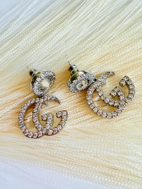Gucci Interlocking GG silver Crystal drop Earrings - image 3