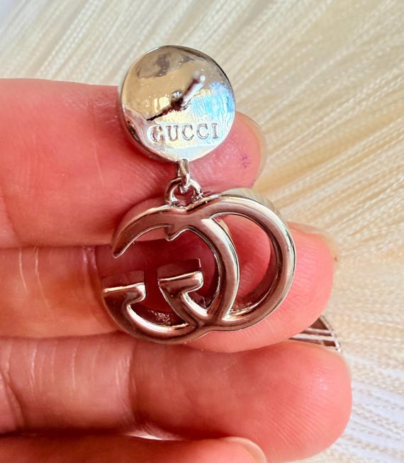 Gucci Interlocking GG silver Crystal drop Earrings - image 5