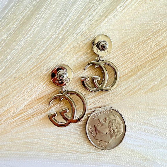 Gucci Interlocking GG silver Crystal drop Earrings - image 4