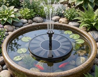 Mini Solar Water Fountain | Solar‑Powered Bird Bath Pump with Multiple Nozzles | Floating Garden Pond Fountain for Outdoor Decor