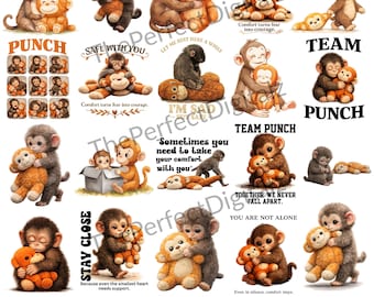 Punch Baby Affe PNG Bundle, Viral Emotional Plüsch Affe Png, einsame süße Wildtiere Clipart, Lieber Punch inspirierte Png, digitaler Download