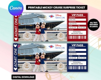 Printable Mickey Cruise Surprise Ticket, Disney Cruise Ticket,Theme Park Surprise Boarding Pass, Gift Reveal Ticket,Family Vacation Surprise