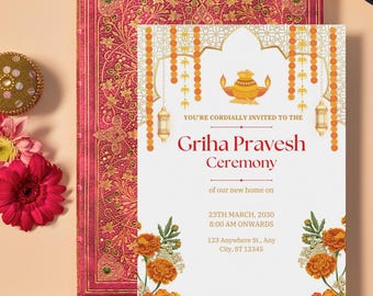 Griha Pravesh indiska inflyttningsfest Editadle digital inbjudningsmall