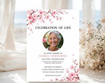 Memorial Service Template, Floral Celebration of Life Invitation, Floral Memorial Service Card, Editable Canva Funeral Invite with Photo
