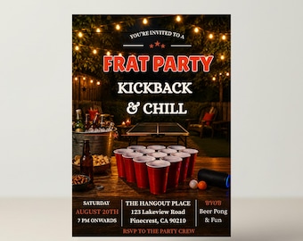 Frat Party Invitation Template | Kickback and Chill Invite | Sports Viewing Party | Cheers and Beers Invite
