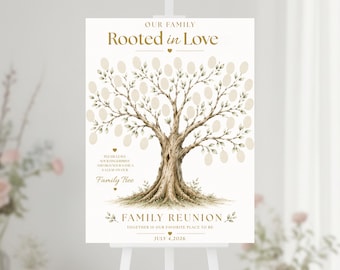 Rooted In Love Tree, Finger Thumb Print Family Tree Family Reunion, Family Reunion Activity Poster, 250th America, Editable Canva Template