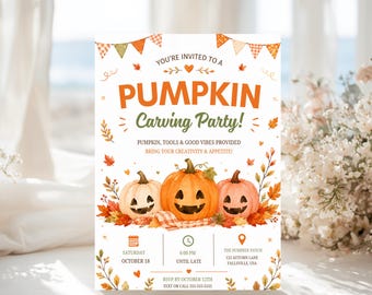 Pumpkin Carving Activity Invitation, Halloween Decorating Invite Digital Download